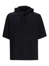 Emporio Armani Ribbed Short Sleeve Hoodie In Black