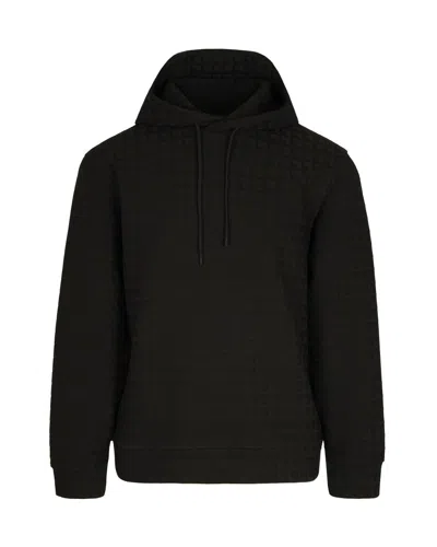 EMPORIO ARMANI JACQUARD KNIT BLACK HOODIE WITH ICONIC EAGLE MOTIF