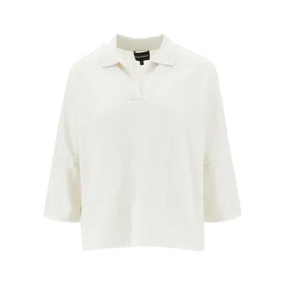 Emporio Armani Jacquard Knit Polo Shirt In White