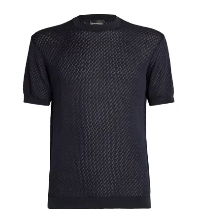 Emporio Armani Mens Dark Navy Textured Short-sleeve Knitted Top In Animal Print