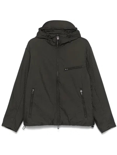 Emporio Armani Jacquard-lettering Hooded Jacket In Green