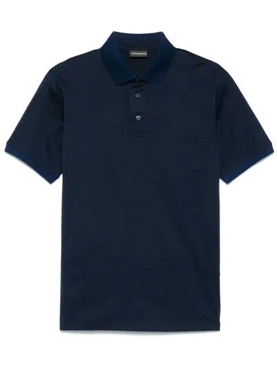 Emporio Armani Jacquard-lettering Jersey Polo Shirt In Blue
