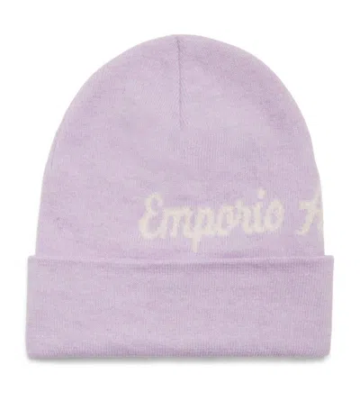 Emporio Armani Kids' Jacquard-logo Beanie In Purple