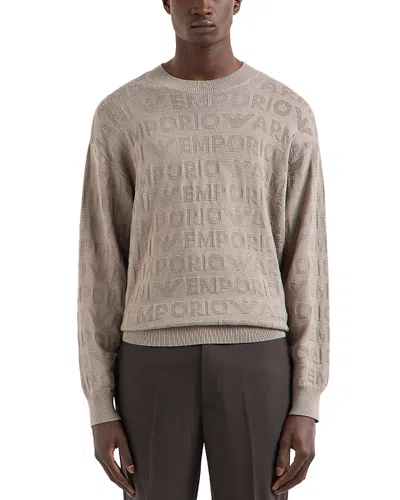 Emporio Armani Jacquard Logo Crewneck Sweater In Grey