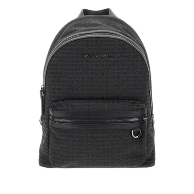 Emporio Armani Jacquard Logo Fabric Backpack In Black