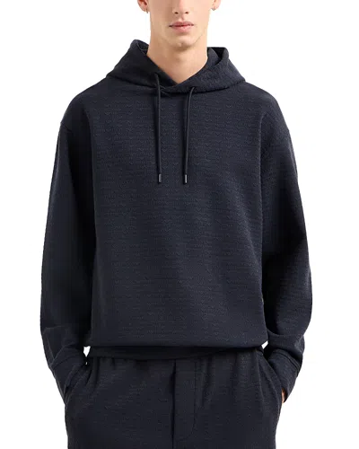 Emporio Armani Jacquard Logo Hooded Sweatshirt In Blue