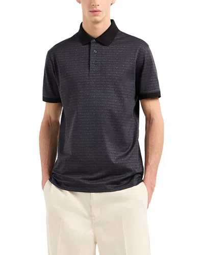 Emporio Armani Jacquard Logo Lettering Polo Shirt In Black