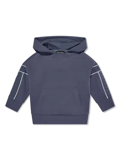 Emporio Armani Kids' Jacquard-logo-sleeve Hoodie In Blue