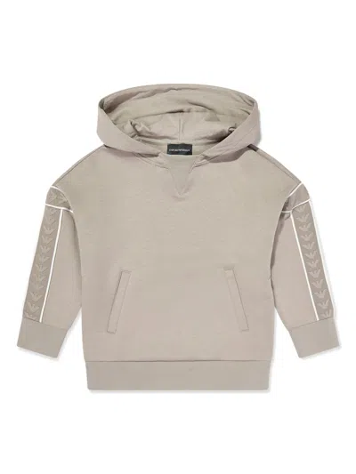 Emporio Armani Kids' Jacquard-logo-sleeve Hoodie In Neutrals