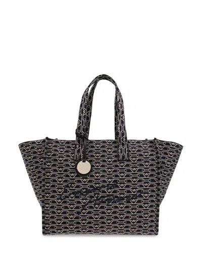 Emporio Armani Jacquard-logo Tote Bag In Black