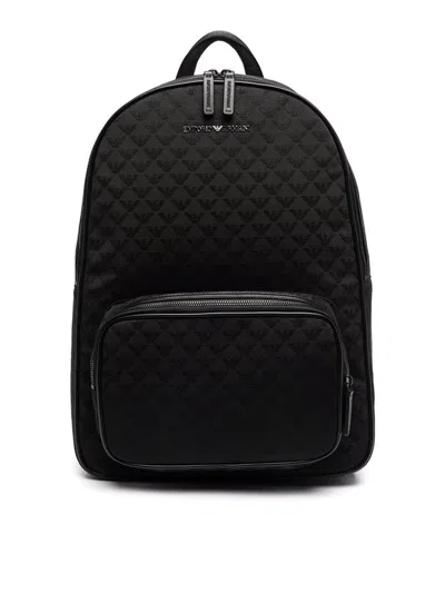 Emporio Armani Jacquard-logo Zip-around Backpack In Black