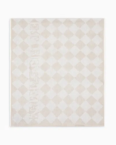 Emporio Armani Jacquard Lurex Stole With Check Motif In Beige
