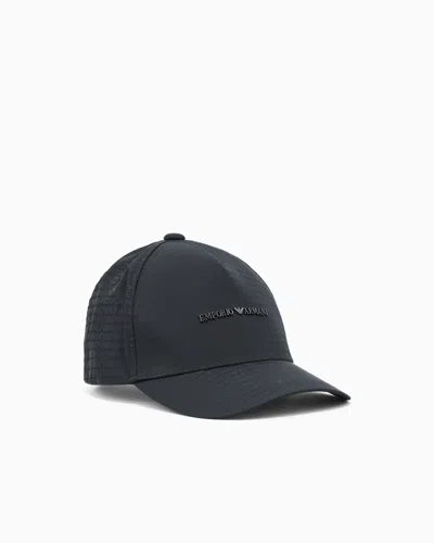EMPORIO ARMANI JACQUARD NYLON BASEBALL CAP WITH ALL-OVER LOGO LETTERING