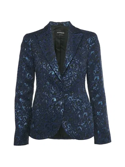 Pre-owned Emporio Armani Jacquard Peak-lapels Blazer In Blue