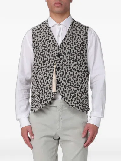 Emporio Armani Jacquard Tassel-detail Waistcoat In Gray