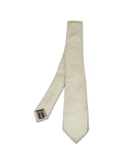 Pre-owned Emporio Armani Jacquard Tie In Neutral