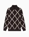 Emporio Armani Jacquard Wool And Cashmere Blend Jumper With A Diamond Motif In Brown
