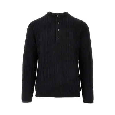 Emporio Armani Tonal Diamond Wool Sweater In Black