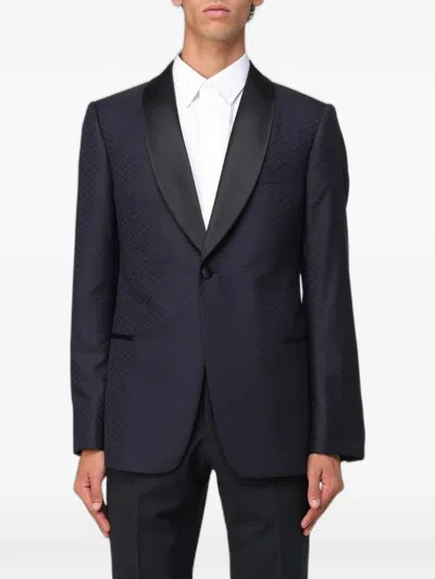 Emporio Armani Jacquard-pattern Shawl-lapel Blazer In Black