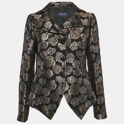 Pre-owned Emporio Armani Jeans Black Floral Jacquard Button Front Blazer M
