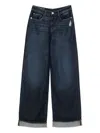 Emporio Armani Wide-leg Trousers With Rolled Cuffs In Blue