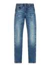 Emporio Armani Distressed Cotton Denim Jeans With Belt Loops In Blue