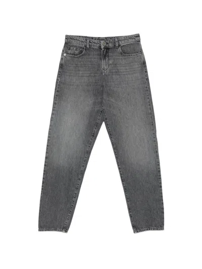 Emporio Armani Faded-wash Logo-plaque Jeans In Gray