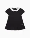 Emporio Armani Official Store Jersey Dress With Peter Pan Collar And Pleated Skirt In Navy Blue