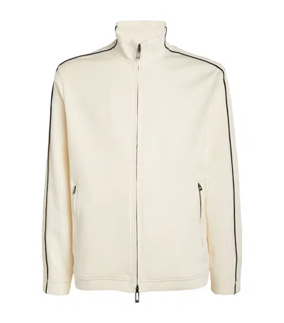 Emporio Armani Jersey Logo Bomber Jacket In White