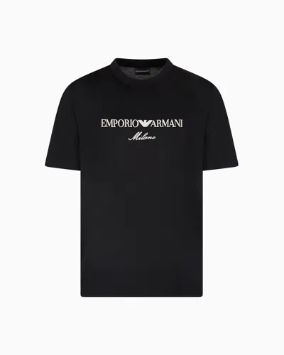 Emporio Armani Logo Embroidery Lyocell Blend T-shirt In Black