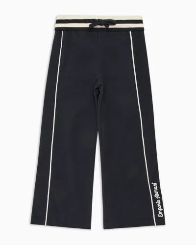 Emporio Armani Kids' Jersey Modal Drawstring Trousers With Piping In Blue