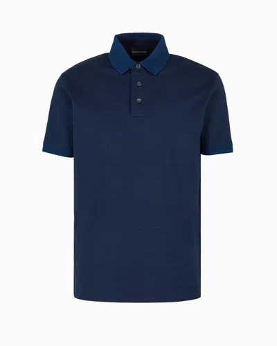 Emporio Armani Jersey Polo Shirt With All-over Jacquard Lettering In Blue
