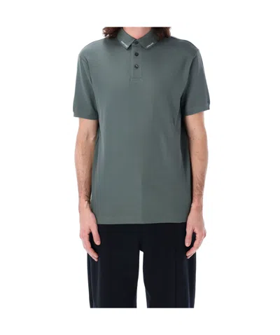 Emporio Armani Jersey Polo Shirt With Logo Collar In Green