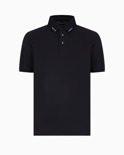 Emporio Armani Jersey Polo Shirt With Logo Collar In Navy Blue