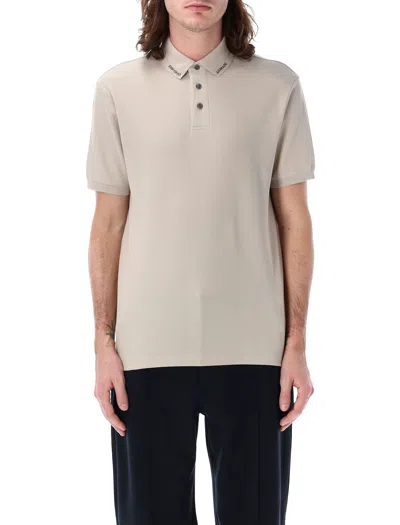 Emporio Armani Jersey Polo Shirt With Logo Collar In Grey