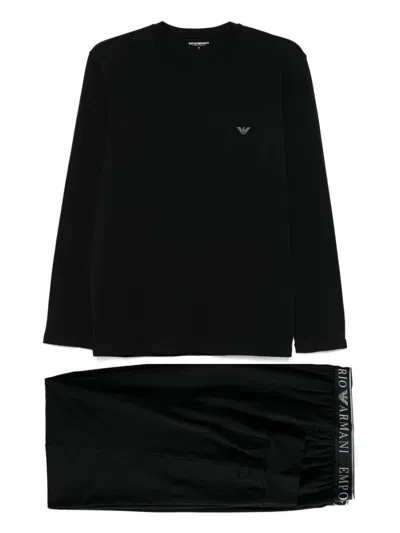 Emporio Armani Jersey Pyjama Set In Black