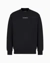 Emporio Armani Official Store Jersey Sweatshirt With Diagonal Weave And Logo Embroidery In Black