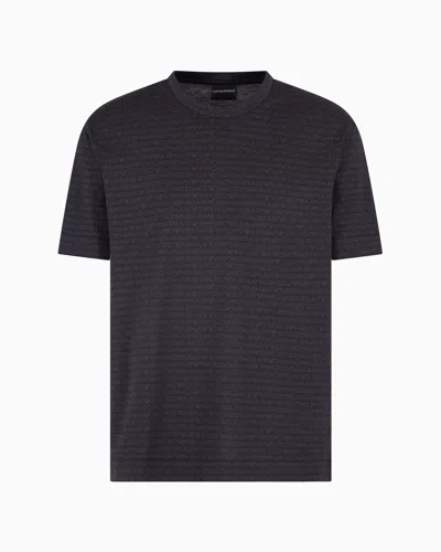 Emporio Armani Jersey T-shirt With All-over Jacquard Lettering In Black