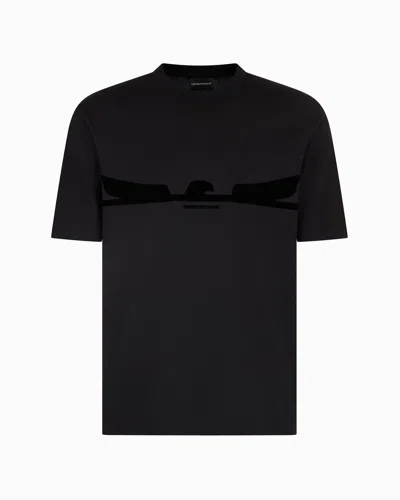 Emporio Armani Jersey T-shirt With Contoured Eagle Flocked Print In Black