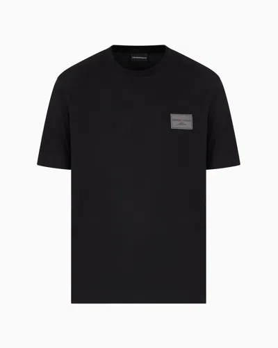 Emporio Armani Jersey T-shirt With Embroidered Logo Patch In Black