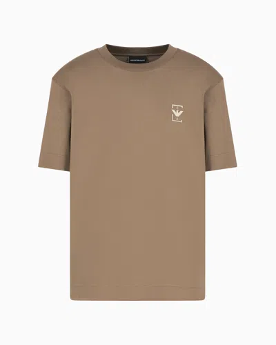 Emporio Armani Jersey T-shirt With Rubberised Logo Print In Brown