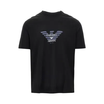 Emporio Armani Lyocell Blend Jersey T-shirt With Graffiti Eagle Logo Print In Black