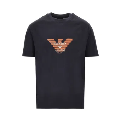 Emporio Armani Lyocell Blend Jersey T-shirt With Graffiti Eagle Logo Print In Black