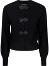 Emporio Armani Ottoman-fabric Cardigan With Jewel Details In Black