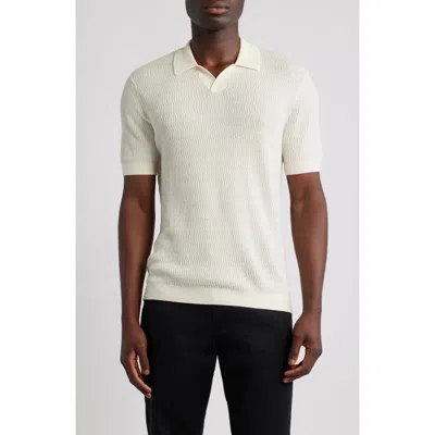 Emporio Armani Johnny Collar Short Sleeve Twisted Rib Wool Polo Sweater In White
