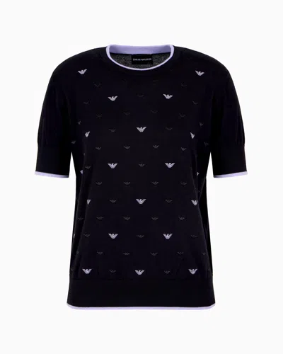 Emporio Armani Jumper With All-over Micro Eagle Embroidery In Black
