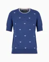 Emporio Armani Jumper With All-over Micro Eagle Embroidery In Blue