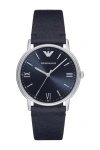 Emporio Armani Kappa 3-hand Quartz Leather Strap Watch, 41mm In Blue/ Blue