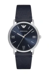 Emporio Armani Kappa 3-hand Quartz Leather Strap Watch, 41mm In Blue/blue