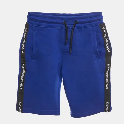Pre-owned Emporio Armani Kids Blue Logo Band Trim Cotton Jersey Shorts 6 Yrs
